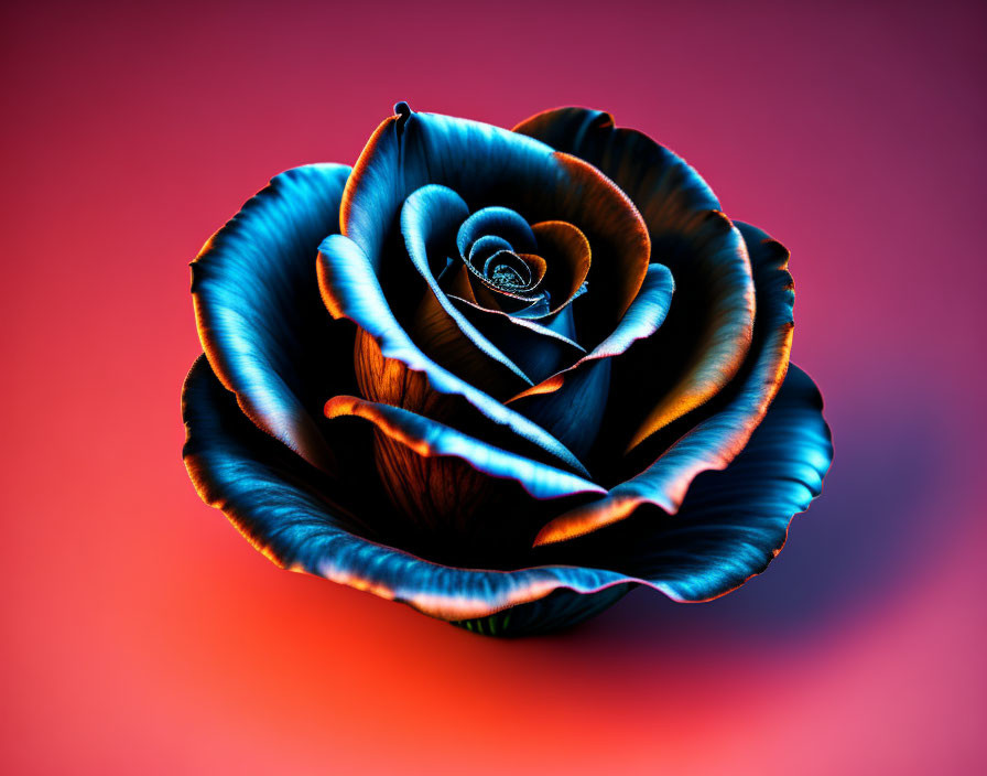 Colorful Rose with Blue and Orange Petals on Red-Purple Background