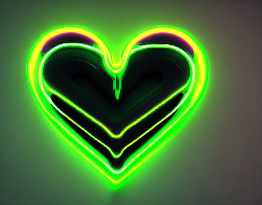 Neon heart sign with gradient colors on dark background