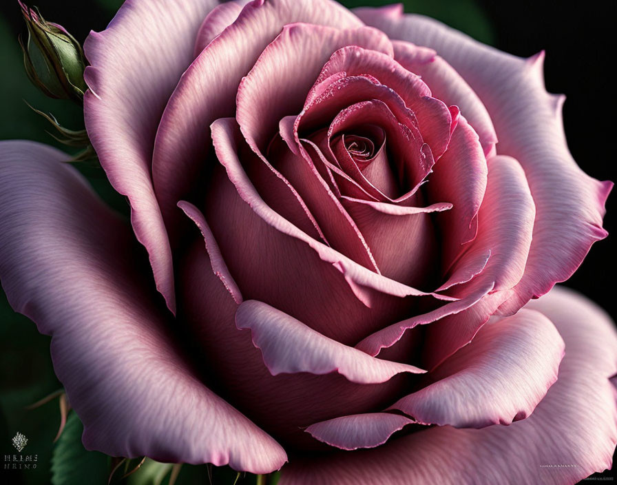 Detailed close-up of vibrant pink rose petals with dewdrops on dark background