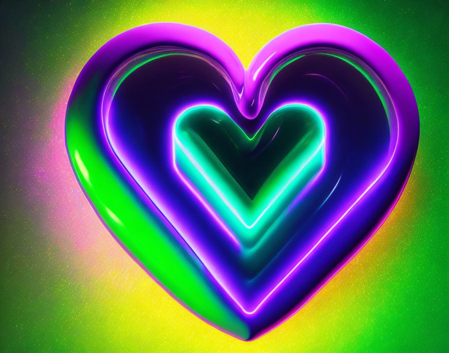 Colorful neon heart on speckled background in digital art style