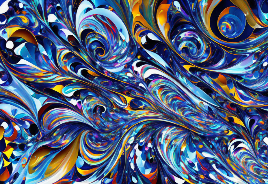 Colorful Abstract Swirl Pattern in Blues and Yellows