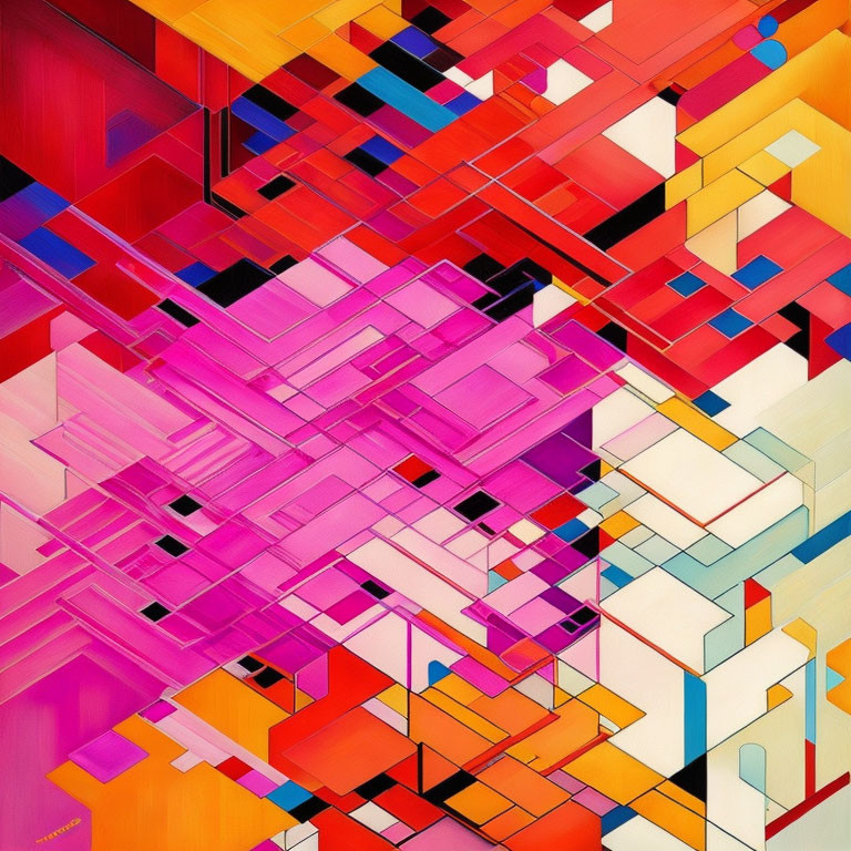 Colorful Abstract Geometric Painting with Overlapping Shapes