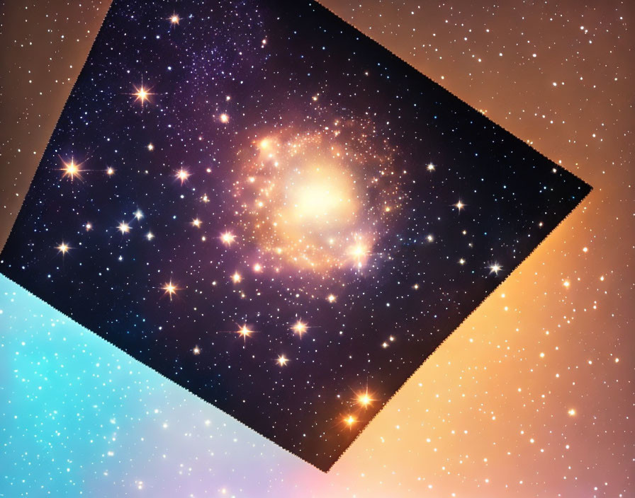 Rotated square galaxy art on blue-orange background