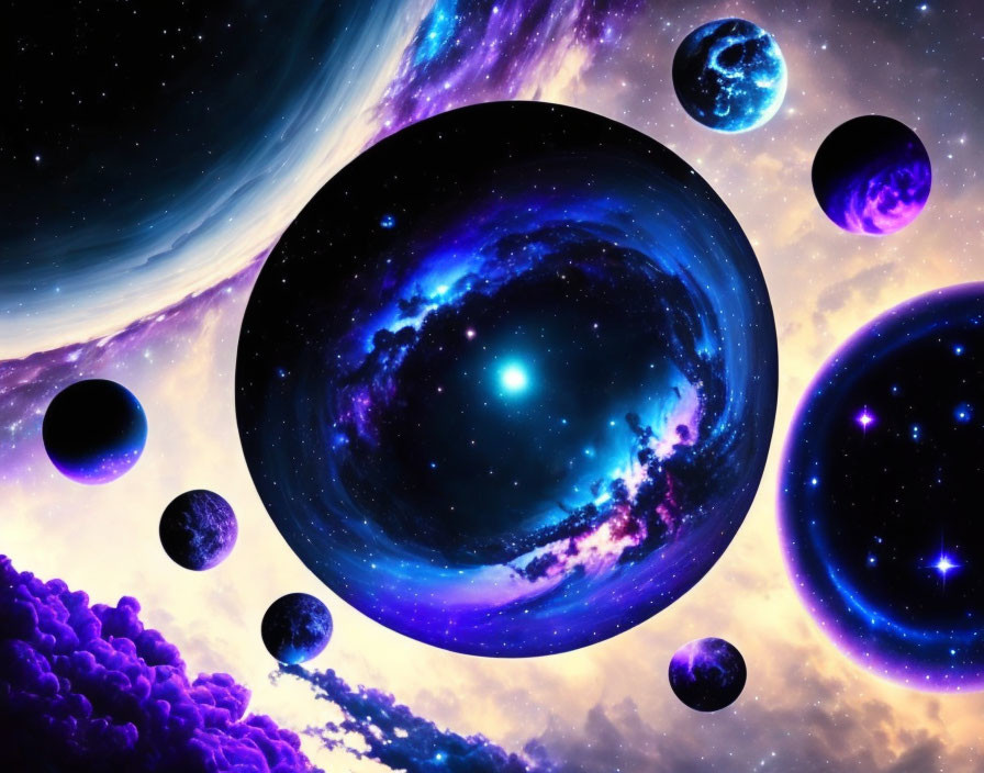 Colorful Cosmic Digital Artwork Featuring Planets and Galaxy