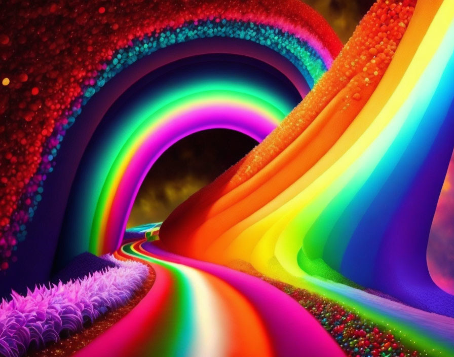 Colorful Rainbow Tunnel with Textured Walls and Dreamlike Ambiance