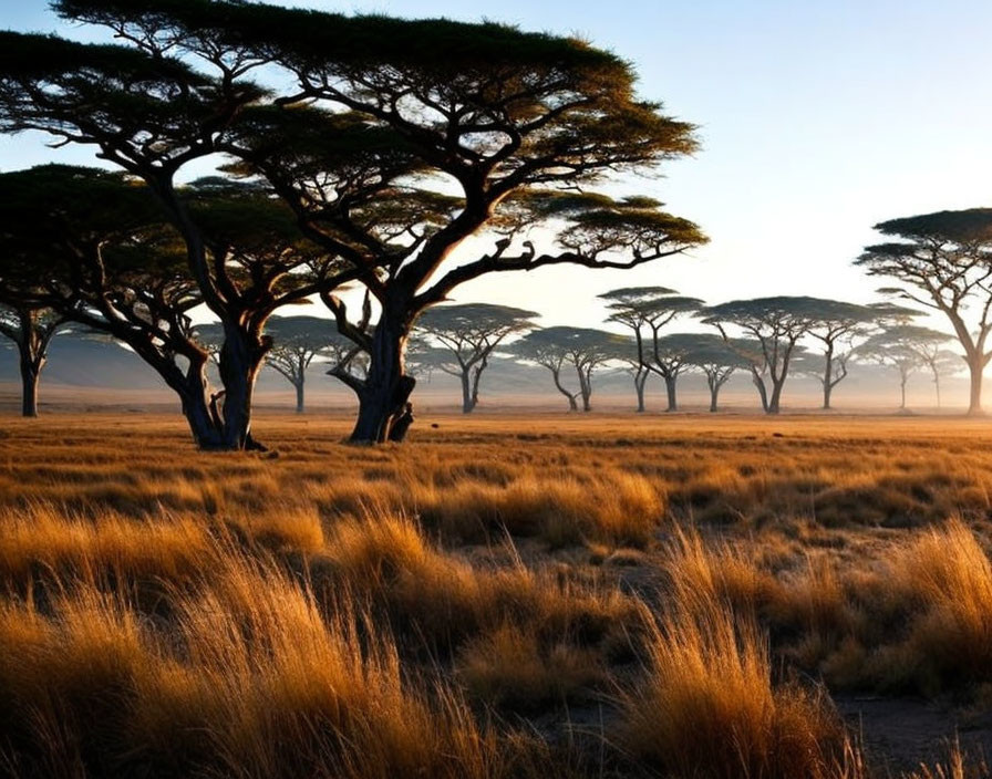 African savannah landscape with acacia trees and tall grasses