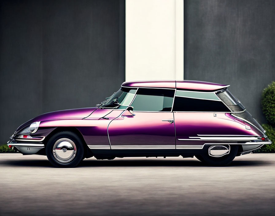 Classic Purple Car with Streamlined Rear Design on Neutral Background