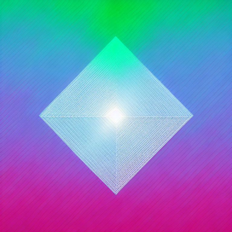 Diamond Shape on Gradient Background: White Line Drawing with Bright Center