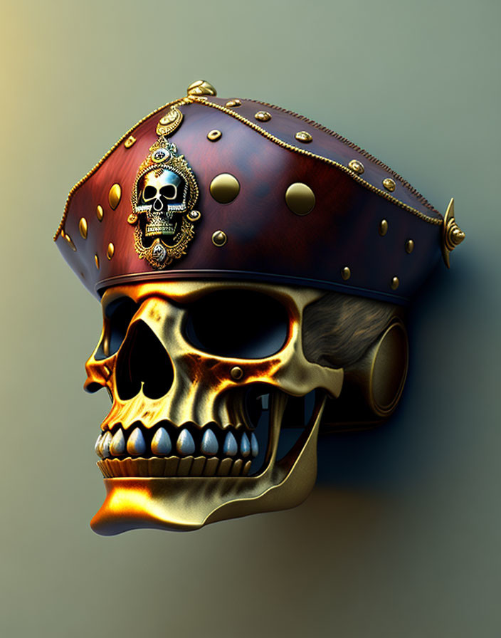 Golden Skull with Pirate Hat and Skull Symbol on Dark Background