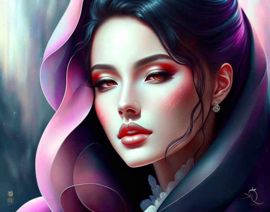 Vibrant woman illustration with red eyeshadow and glossy lips