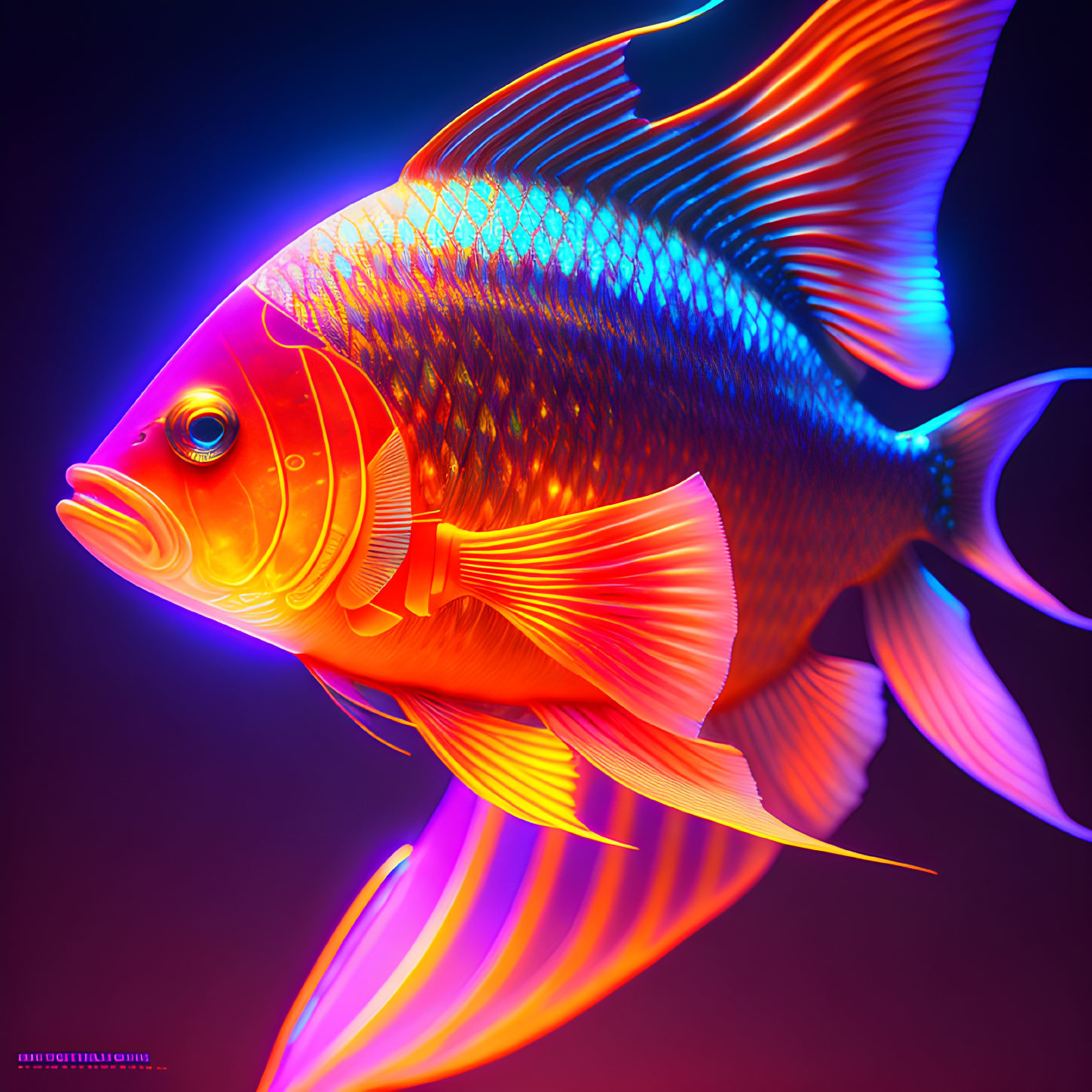 Colorful Fish Illustration with Luminous Blue and Orange Scales