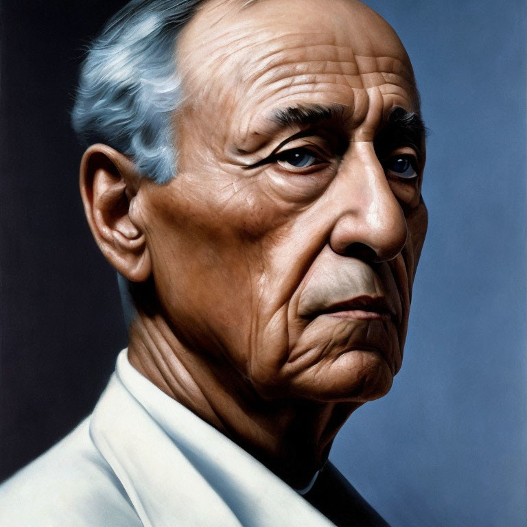 Detailed Hyperrealistic Portrait of Elderly Man in Light Suit and Tie