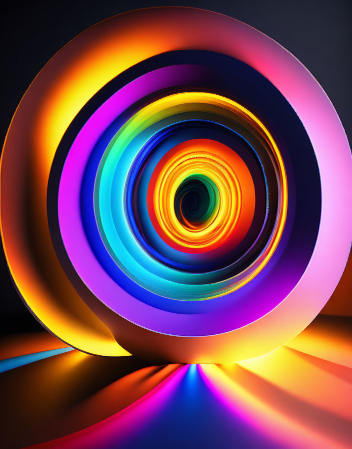 Colorful Spiral of Circles on Dark Background: Digital Art Piece