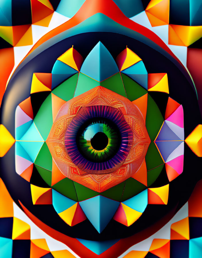 Colorful Digital Kaleidoscope Image with Eye-like Center