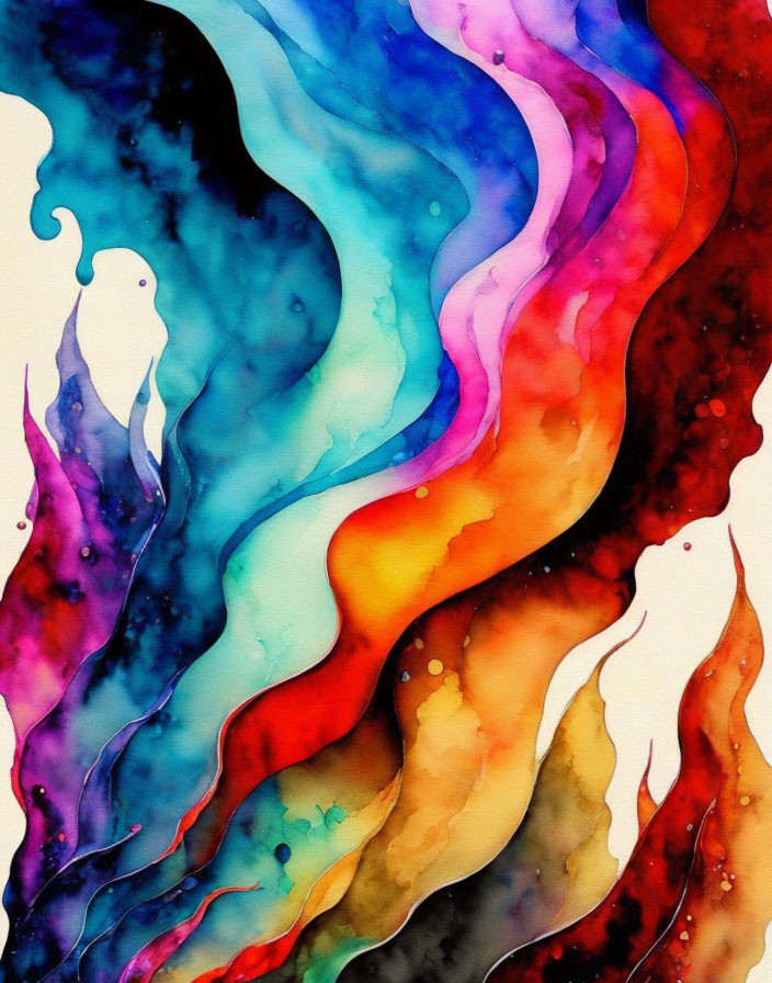 Vibrant Abstract Watercolor Painting with Flowing Shapes