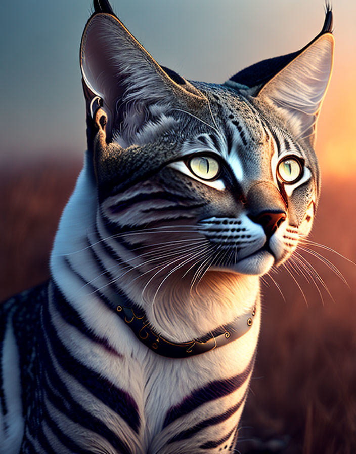 Detailed Realistic Cat Artwork with Striking Stripes and Yellow Eyes