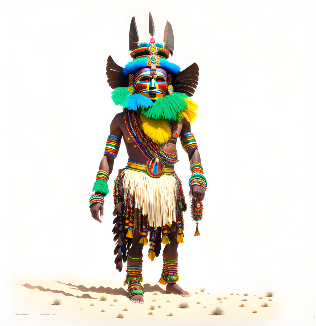 Colorful Traditional Ceremonial Attire with Feathered Headdress