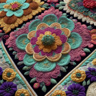 Colorful Three-Dimensional Floral Pattern Textile with Detailed Stitching