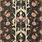 Floral and Bird Art Nouveau Design with Gold Outlines