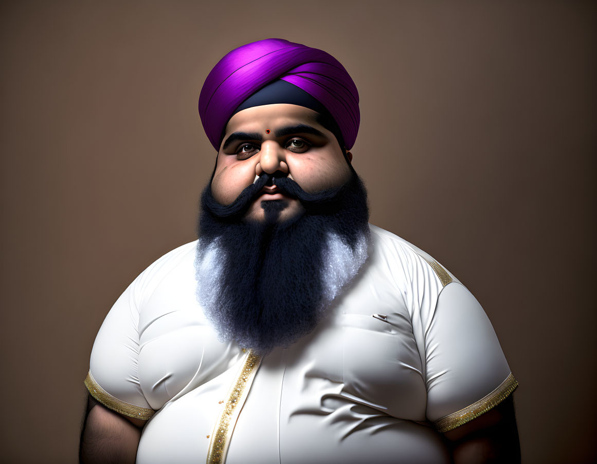 Detailed 3D illustration of man in purple turban & white traditional outfit