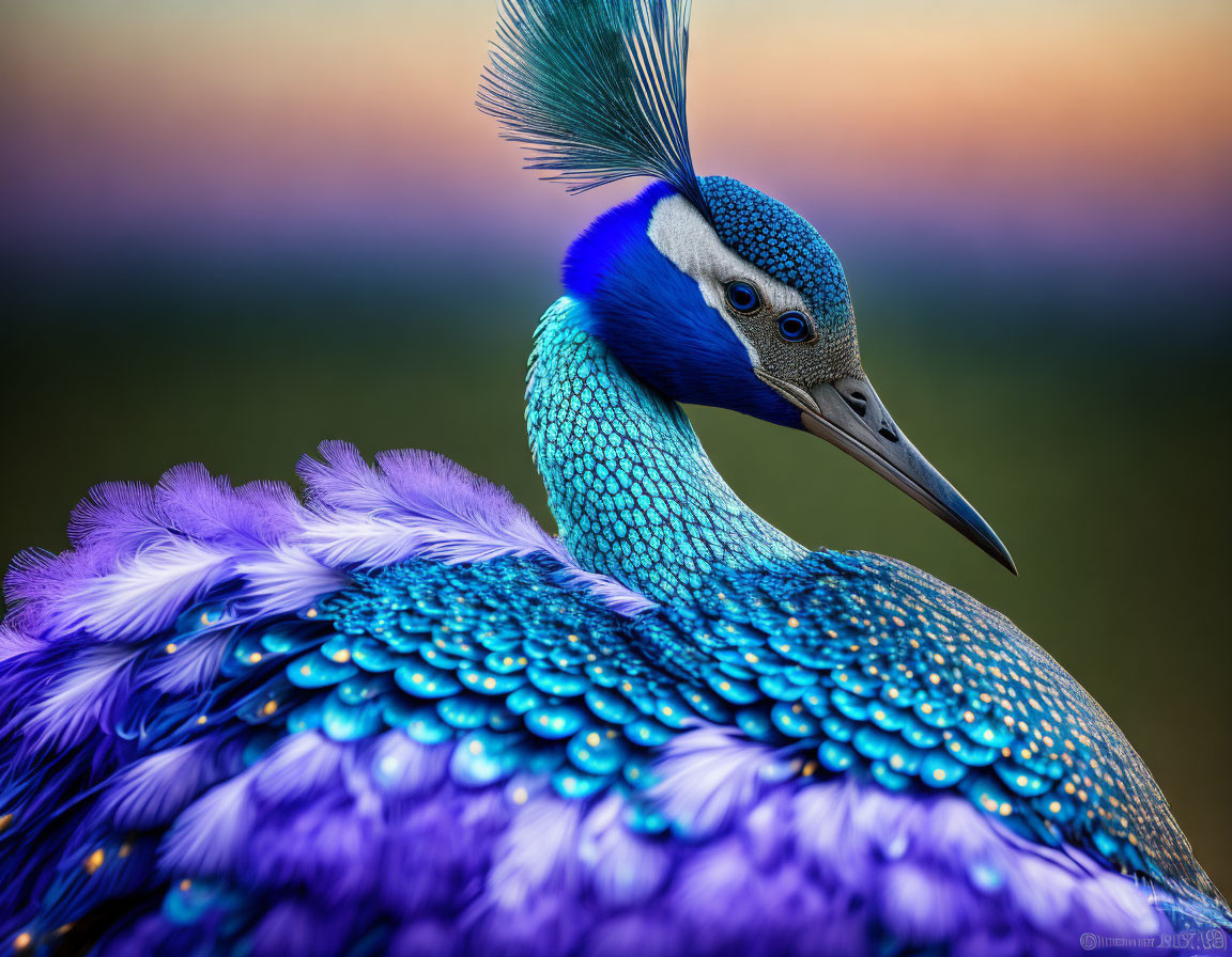 Colorful Peacock with Blue and Purple Iridescent Feathers