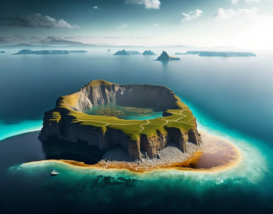 Breathtaking island with steep cliffs and serpentine trails