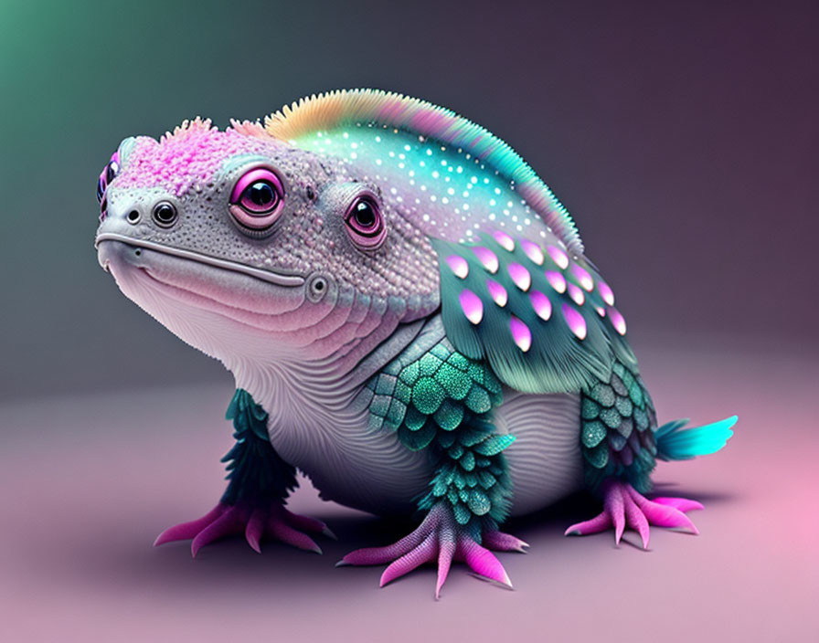 Colorful Whimsical Lizard with Pink Hues and Iridescent Scales