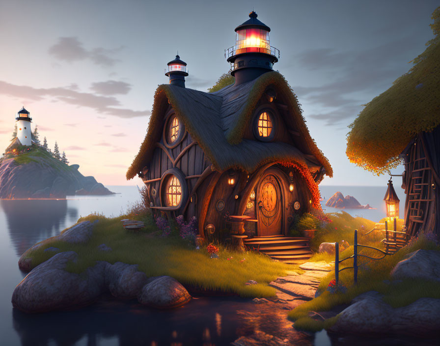 Quaint Thatched Cottage by Lake with Lighthouse View