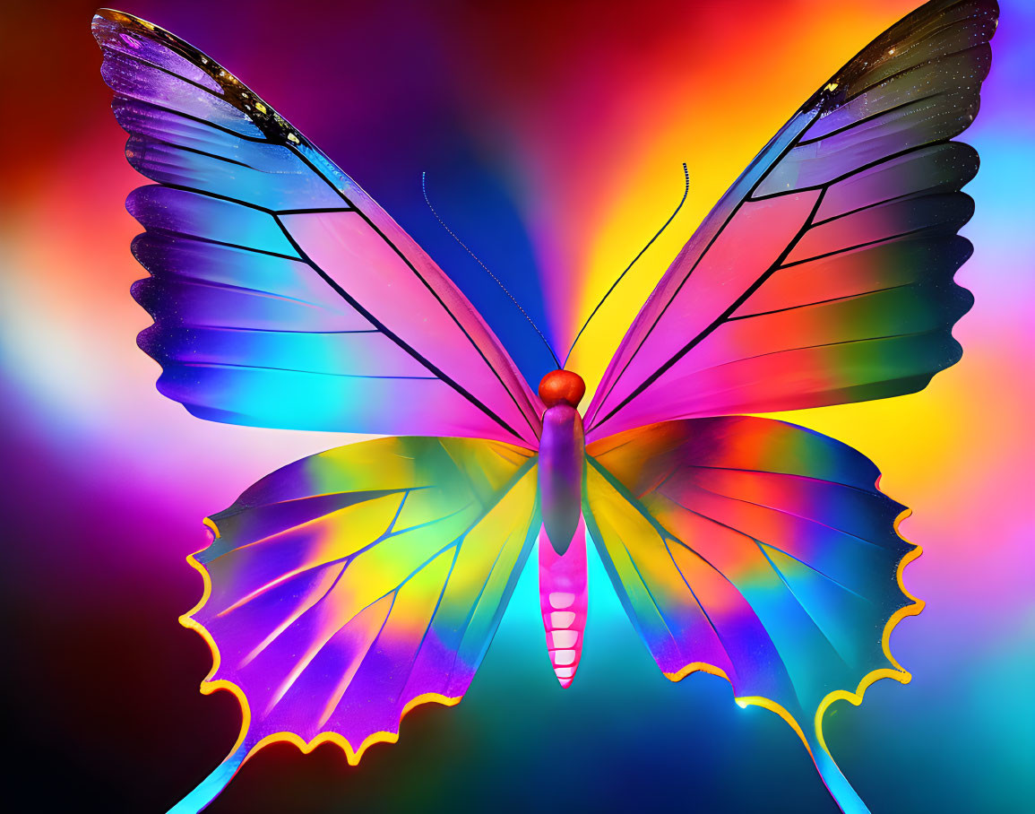 Colorful Butterfly Illustration with Gradient Wings on Multicolored Background