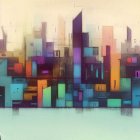 Vibrant abstract city skyline painting with pastel backdrop