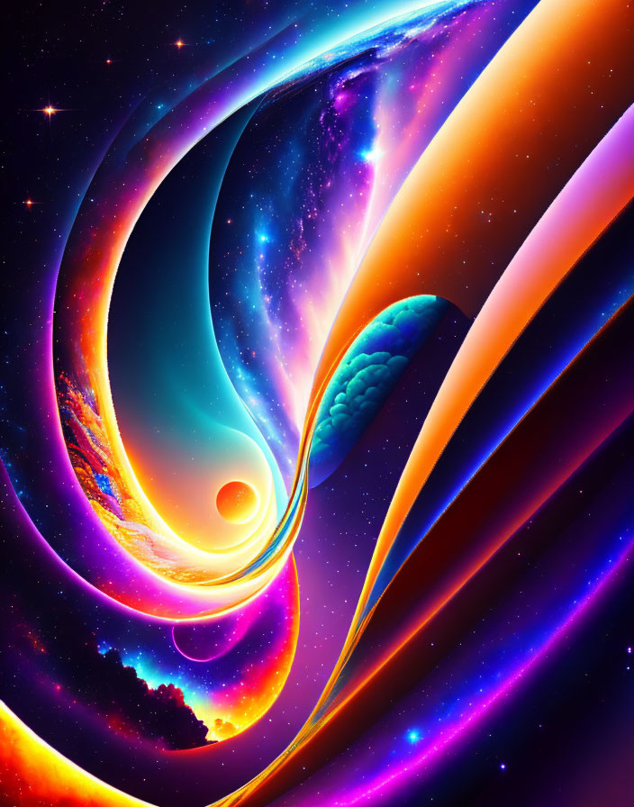 Colorful Digital Artwork of Cosmic Scene with Galaxies and Stars