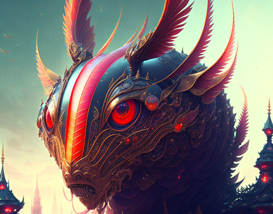 Fantastical creature with bird-like head in vibrant digital artwork