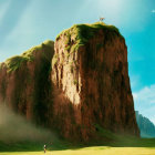 Majestic cliff overlooking lush green meadow