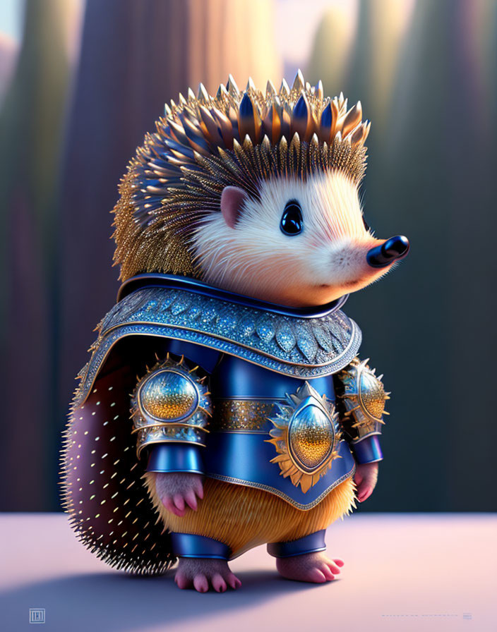 Majestic hedgehog in royal armor within a fantasy realm