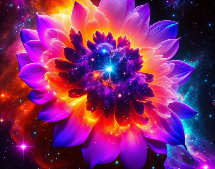 Colorful Lotus Flower with Cosmic Elements Integration