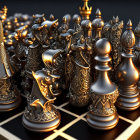 Luxurious Chess Set with Ornate, Intricate Designs on Board