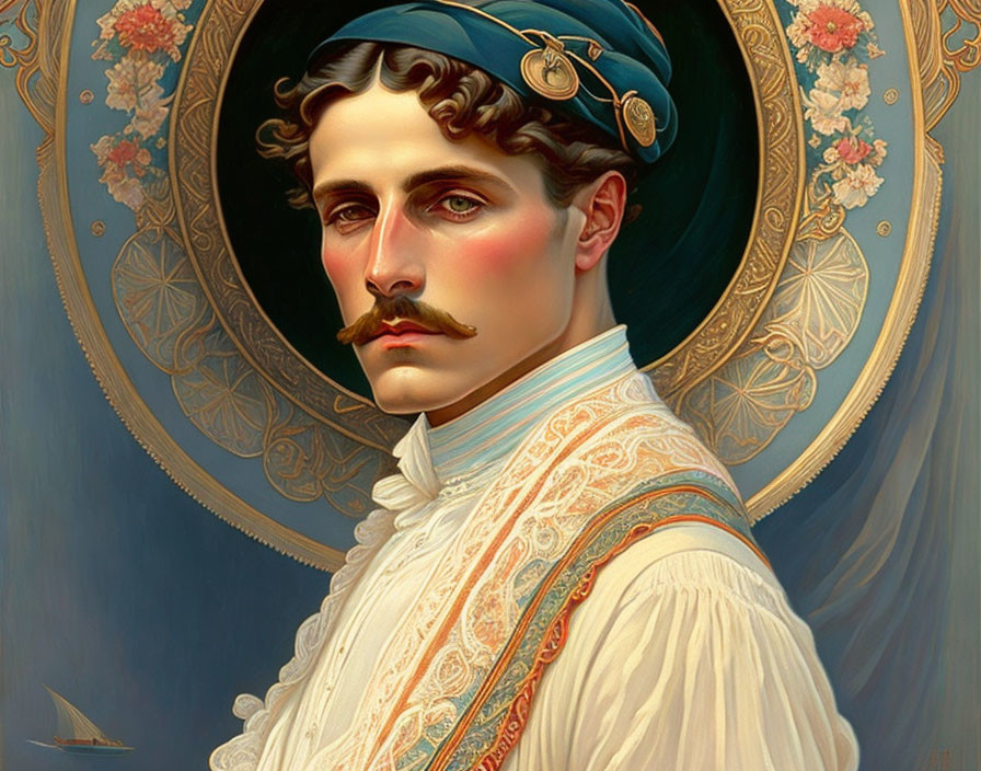 Man with Styled Mustache in Naval Uniform Digital Painting