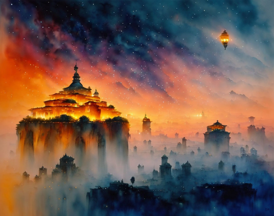 Mystical City with Traditional Buildings on Floating Islands