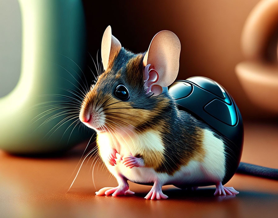 Illustration of Computer Mouse with Live Mouse, Textured Details, Ambient Lighting