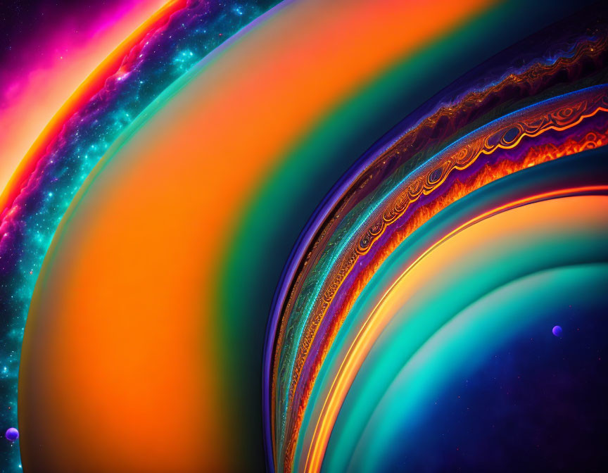 Colorful Swirling Abstract Art with Neon Glow on Cosmic Background