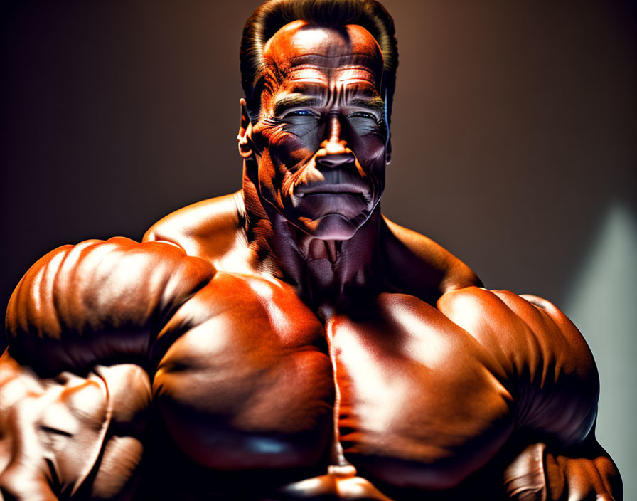 Detailed 3D illustration of muscular male bodybuilder with dramatic lighting