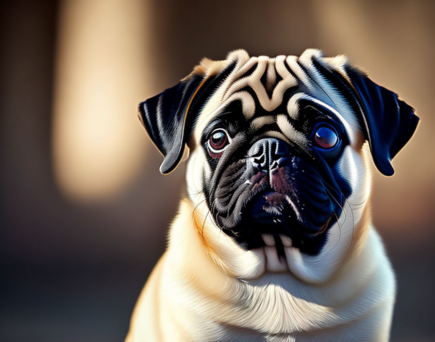 Close-Up Portrait of Pug with Wrinkles and Expressive Eyes