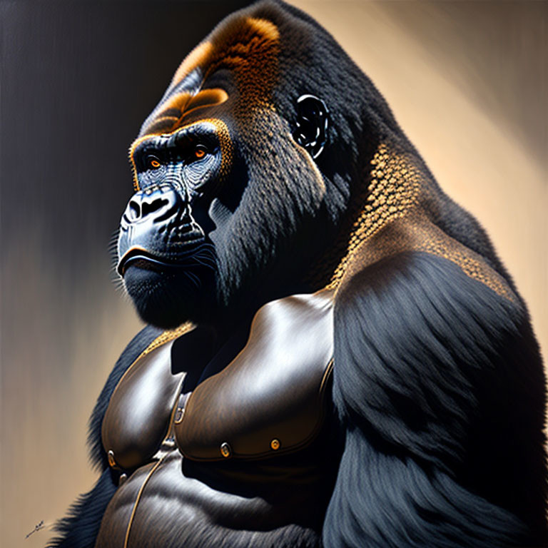 Digitally Enhanced Gorilla with Human-Like Features and Intense Eyes