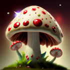 Fantastical oversized mushroom with glowing edges on dark starry background