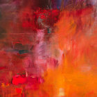 Colorful Abstract Painting with Swirling Red, Orange, and Blue