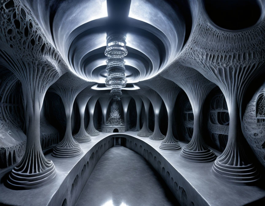 Intricate Patterns in Futuristic Corridor