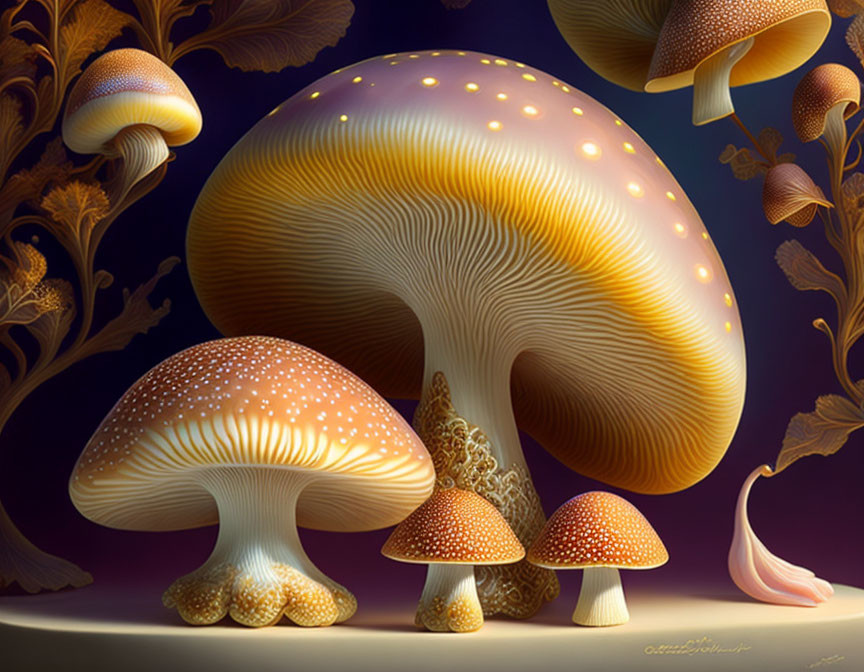 Luminescent Mushroom Illustration on Dark Background