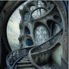 Elaborate Gothic staircase in grand architectural setting