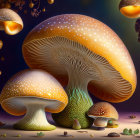 Luminescent Mushroom Illustration on Dark Background