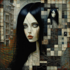 Dark-haired woman with mystical symbols in gothic digital art